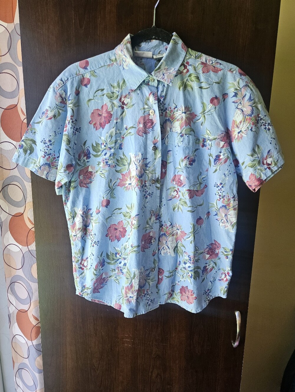 Vintage Capacity Petites Light Blue Floral Button Down Shirt Size Medium